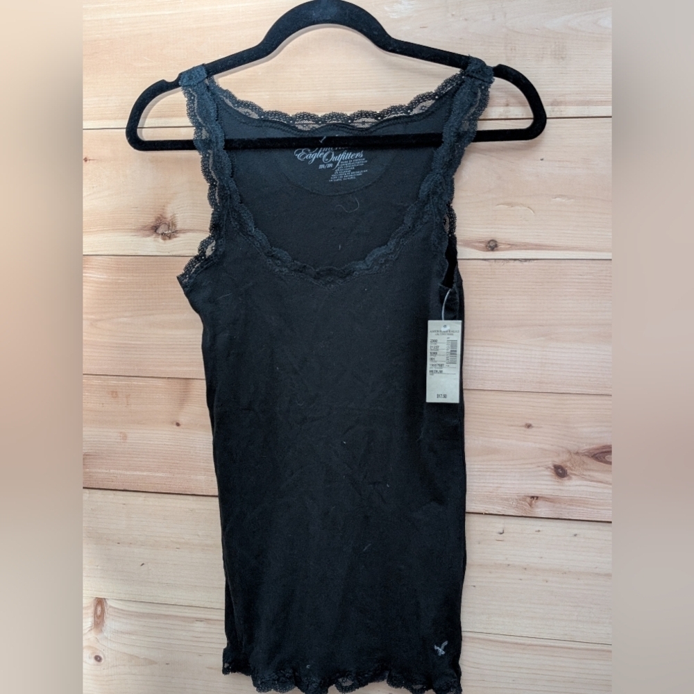 American Eagle Outfitters Black Camisole with Lace Trim